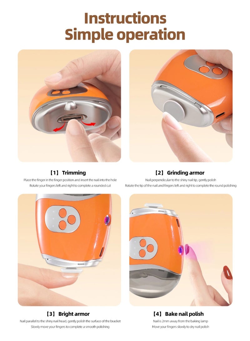 مقص الأظافر الكهربائي الذكي 3 في 1 مع مبرد تلميع وإضاءة LED مدمجة - نظام العناية الآمن للأطفال، الكبار وكبار السن - تقليم احترافي هادئ وقابل للشحن - صالون العناية الشخصية المتكامل - Image 2